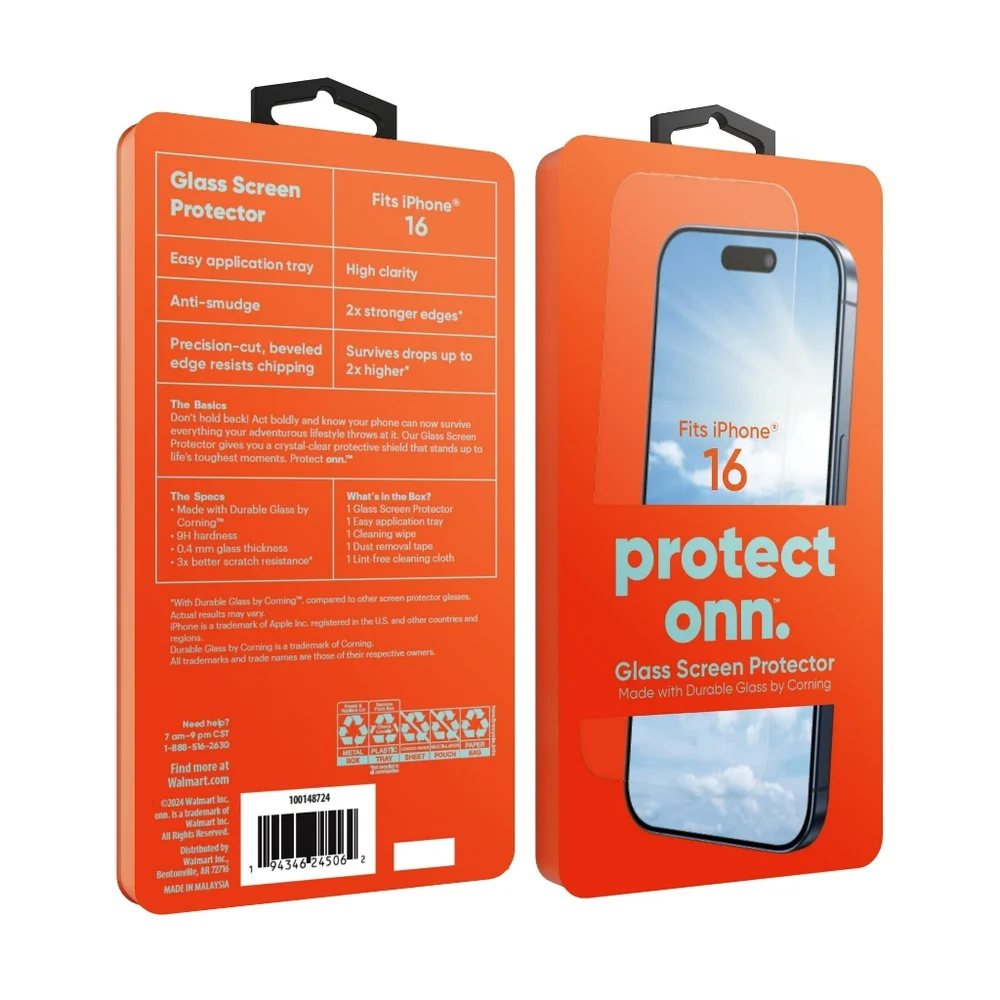 onn. iPhone 16 Corning Glass Screen Protector